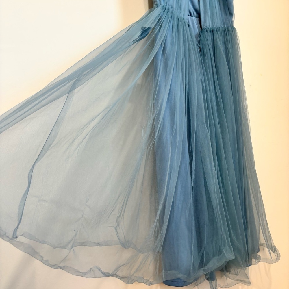 Lulu's NEW/Tag XL Ambiance Slate Blue Mesh Tulle Prom Wedding Party Midi dress - Picture 8 of 16